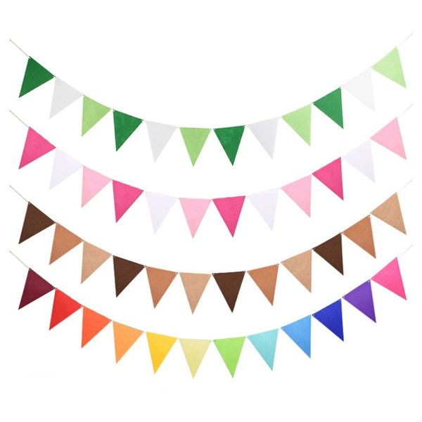 12 drapeaux colorés de fanfarts de centimations en feutre Banner String Triangle Flag fête des célébrations décorations de baby shower événements de mariage classe Garland HW0108