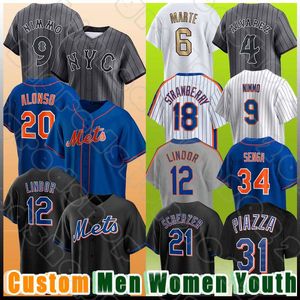 12 Francisco Lindor Pete Alonso Baseball Darryl Strawberry Jerseys Starling Marte Brandon Nimmo Daniel Vogelbach Mets Kodai Senga Francisco Alvarez Dwight Gooden