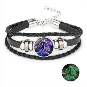 12 Glow in the Dark Constell Bracelet Hor￳scope Charm Capeto Multicapa Pulseras para mujeres para mujeres Joyas de moda y regalo arenoso