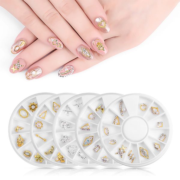 12 grille Nail Art alliage creux couleur diamant ensemble de bijoux bricolage ongles bijoux fournitures accessoires WH0613