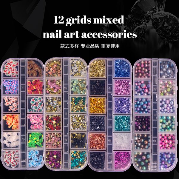 12 grid Nail Art rhinestones kits fruta sandía forma metal remache bola Para uñas Decoraciones DIY Diseño manicura herramientas caja paquete NAR017