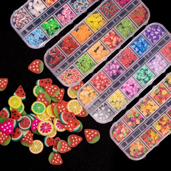 12 grille Nail Art strass Set fruit pastèque forme rivet boule Pour DIY ongles Décorations Conception manucure accessoires boîte paquet NAR017