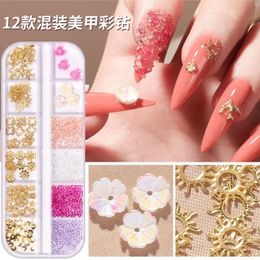 12 Grid Nail Diamond Jewelry Wholesale Flat Bottom Hollow Rivet Sequin Color Pearl Shell