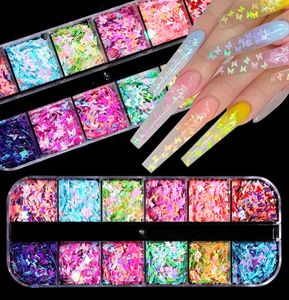 12 grilles Colorful Butterfly Nail paillettes paillettes mélangées Foils de poudre mélangées pour les ongles acryliques décoration artistique3675901