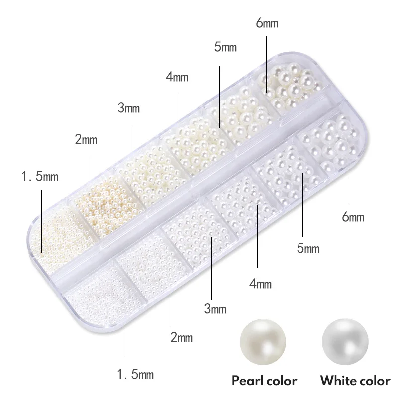 12 rutnät platt bakre halv runda vita pärlsatser flerstorlek pärlor för hem naglar kropp ansikte makeup diy tillbehör