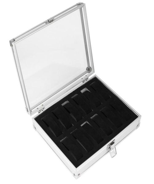 12 Grids Slots Aluminium Montres Boîte bijoux Affichage Affichage Case carrée Sleded Inside Container Watch Holderr4870708