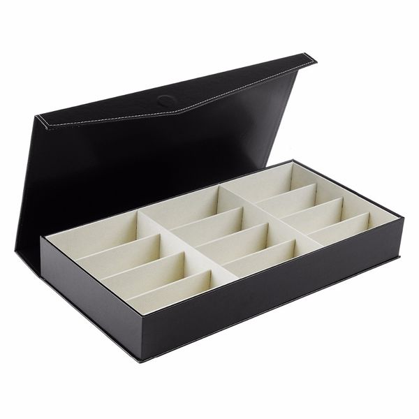 Caja de reloj con 12 rejillas, fundas de fibra de carbono negras, organizador de almacenamiento de almohada interior de cuero PU exterior, soporte para reloj de pulsera