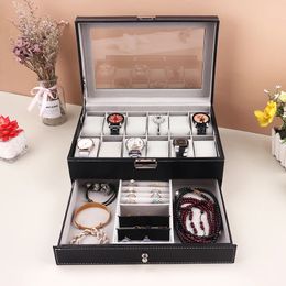 12 grilles de montre PU Cuir Watch Hydle Haborder Organizer Organizer Rangement Boîte pour le quartz Boîtes de bijoux Boîtes d'affichage Cadeau 240418
