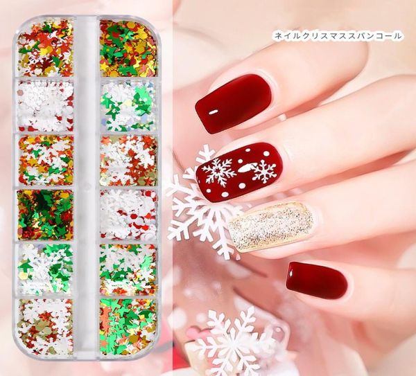 12 GRIDSETS STANTS GLITTERS Nail Flake Snow Christmas Flocs Palette Palette Slice Nail Art Decoration4315452