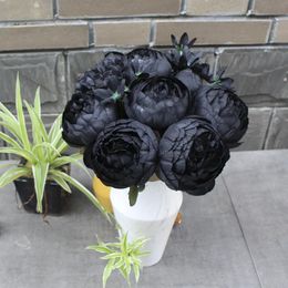 12 hoofd zwarte roos kunstbloemen simulatie pioenboeket thuiskamer bruiloft Halloween Chritmas feestdecoratie nepbloem 240313