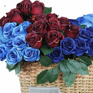 12 têtes artificielles Frs Rose Bouquet bleu royal petites roses faux Fr Bouquet pour la fête de mariage décor à la maison en soie Frs q5o8 #