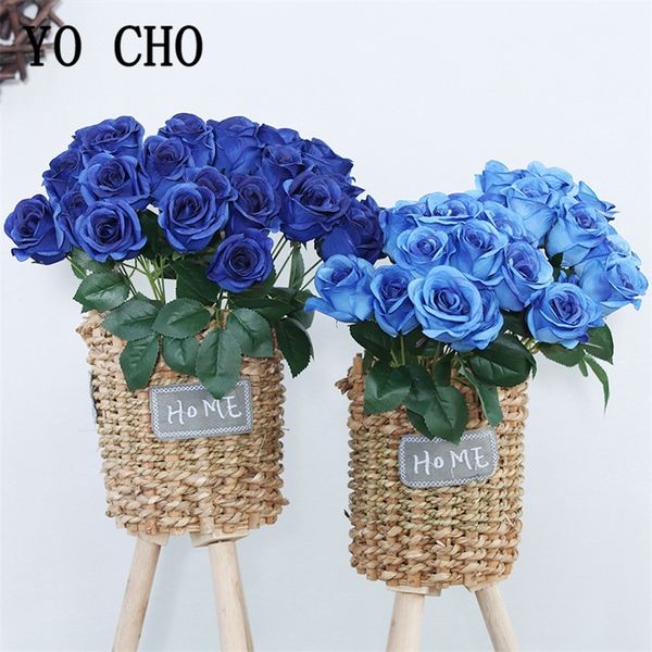 12 têtes bleu royal fleurs artificielles rose bouquet floral simulation soie fausses fleurs maison fête de mariage table décor fleurs 220408