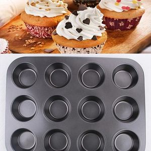 Cupcake à 12 trous plateau à pâtisserie Cake antiadhésif Moule de boulangerie Bac à muffin carbone en acier de pâtisserie accessoires de cuisine de cuisine