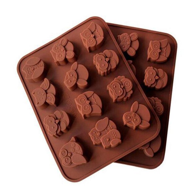 Molde de silicona para Chocolate con forma de búho de 12 agujeros, hielo, magdalenas, piruletas, herramienta de azúcar 100 Uds