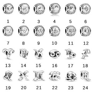 12 Horoscope Constellation Charms 925 Sterling Silver Zodiac Signe Perles Fit Original Bracelet Anniversaire Cadeau Personnalisé Q0531