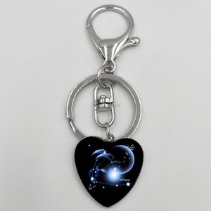 12 Horoscoopteken Charm Keychain Contrell Heart Key Rings Holders Tas hangt voor vrouwen Men Men Mode Jewelry Will en Sandy