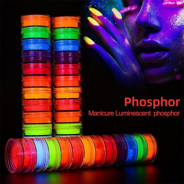 Ensemble de 12 couleurs chaudes de phosphore néon, poussière scintillante, pigment lumineux, poudre fluorescente pour ongles, paillettes ultrafines, bricolage