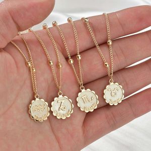 12 Hot Selling Necklace Classic 18K Gold Zodiac Sign Round Pendant Bead Chain ketting sieraden