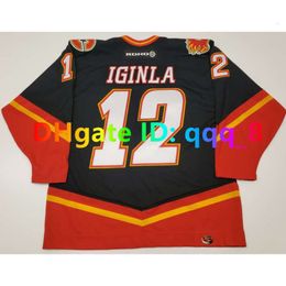 12 Iginla GH Jarome 34 Miikka Kiprusoff Vintage Flames Koho Throwback Hockey Jersey 25 años 1980 1981 2005 2006 Parche Negro Tamaño S-4XL raro