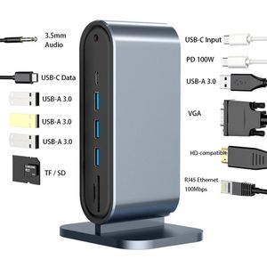 12 in 1 Docking Station Tipo USB Type C Hub USB3.0 Extensor Splitter Adapter Verticaal naar HDTV 4K Rj45 VGA PD Werkend Docking Station voor PC