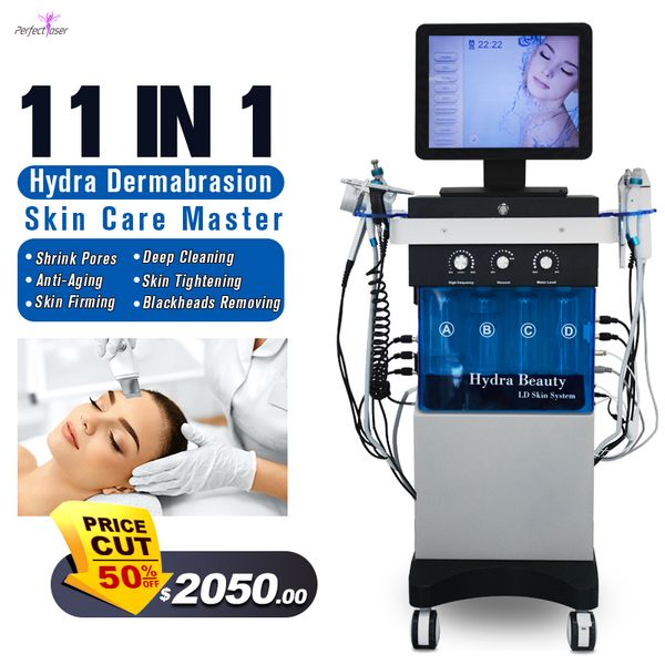 12 in1 Microdermabrasion Hydro dermabrasion Machine Épurateur de peau à ultrasons Oxygen Face Spray Skin Deep Cleaning Machines