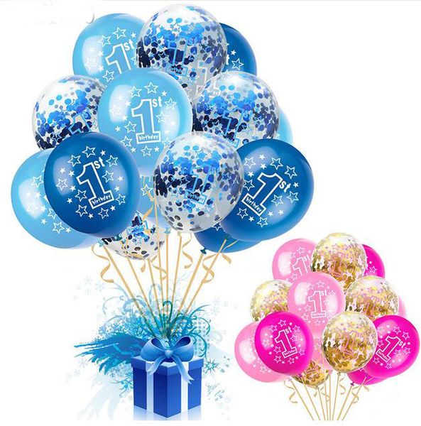 Baby Shower Garçon Fille Ballons En Latex Ensemble De Confettis 1er Fête D'anniversaire Décoration Enfants Joyeux Anniversaire Ballon 1 An GA565