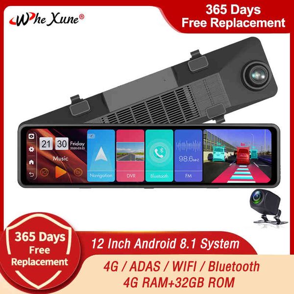 12 pulgadas 4G Android espejo retrovisor coche DVR Full HD 1080P GPS WIFI ADAS cámara de salpicadero Dual lente grabadora Auto cámara registrador DVRs