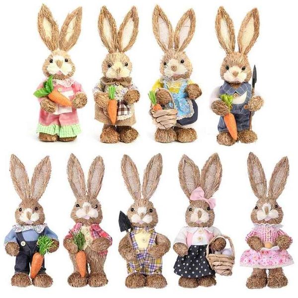 Statue de lapin debout en paille artificielle de 12 pouces, avec carotte, pour fête à thème de Pâques, fournitures de décoration de jardin, maison, 21091216J