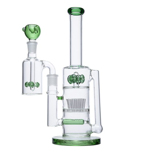 12 pulgadas Big Bongs Inline Perc Hookahs Mushroom Cross Percolador Tuberías de agua Rociador Heady Glass Bongs Green White 18mm Joint Dab Rigs con tazón y Ash Catcher