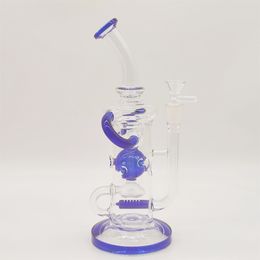 12 inch blauw glazen waterpijp bedwelmende bong dab rig recycler neo fab spleet hub bongs rookpijpen 14,4 mm gewone kom draagbaar