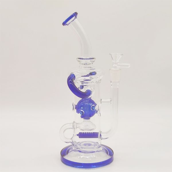 Tipada de agua de vidrio azul de 12 pulgadas con cabecio de bong rig rubicista neo fab fab bulto bongs tubos de humo 14.4 mm tazón regular portátil de EE. UU.