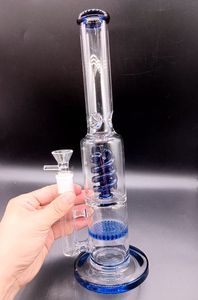 12 inch blauw dikke glazen waterpijpwaterpijpen recycler Bong met veer perc honingraat filters oliebrigs
