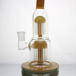 12 pulgadas de agua de vidrio marrón Bong Hookahs Double Arm Tree Perc Dab Rig Shisha con junta hembra de 14 mm