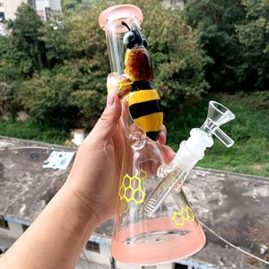 Bospoyamares de bangs en verre en verre coloré de 12 pouces avec motif de miel.