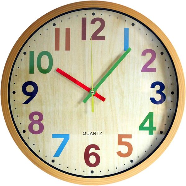 Reloj colorido con pilas, silencioso, fácil de leer, de 12 pulgadas, funciona con pilas, para dormitorio, sala de estar, cocina, oficina, aula escolar