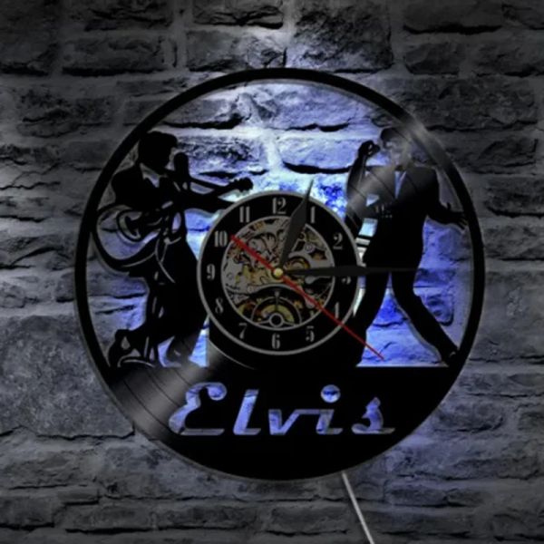 Horloge murale record en vinyle de 12 pouces en vinyle de 12 pouces avec des lumières LED RVB pour guitare Rock Musique Corloges murales décor