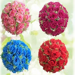 Bola de flores completa de 12 pulgadas, rosa de seda Artificial, centros de mesa de boda estrellada, Pomanders de besos, suministros de decoración para fiesta de matrimonio