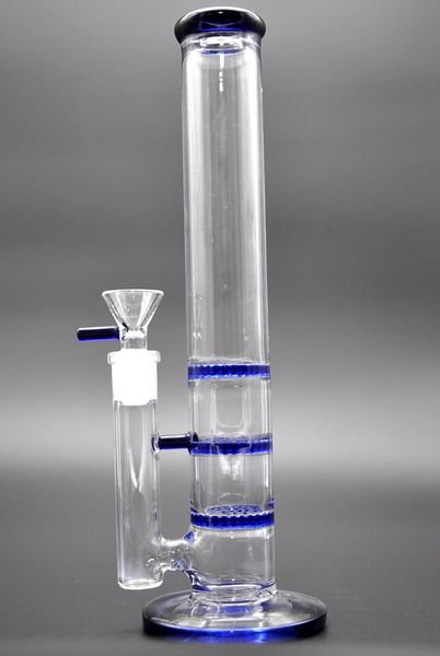 Tubo de vidrio de 12 pulgadas Color surtido Bong de vidrio azul Percoladores de tres capas 3 Filtro de peine de masa y 1 Bongs de agua Perc Cachimbas Junta de 18 mm