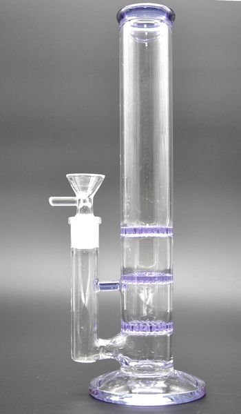 Tubo de vidrio de 12 pulgadas Color surtido Vidrio gris Bong Percoladores de tres capas 3 Filtro de peine de masa y 1 Perc Bongs de agua Hookahs 18MM Junta