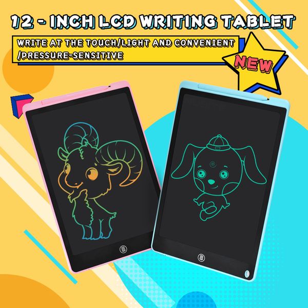 Tableta de escritura LCD de 12 pulgadas Tablero de garabatos de dibujo electrónico Bloc de escritura colorido digital Regalo para niños y adultos Proteger los ojos UF622