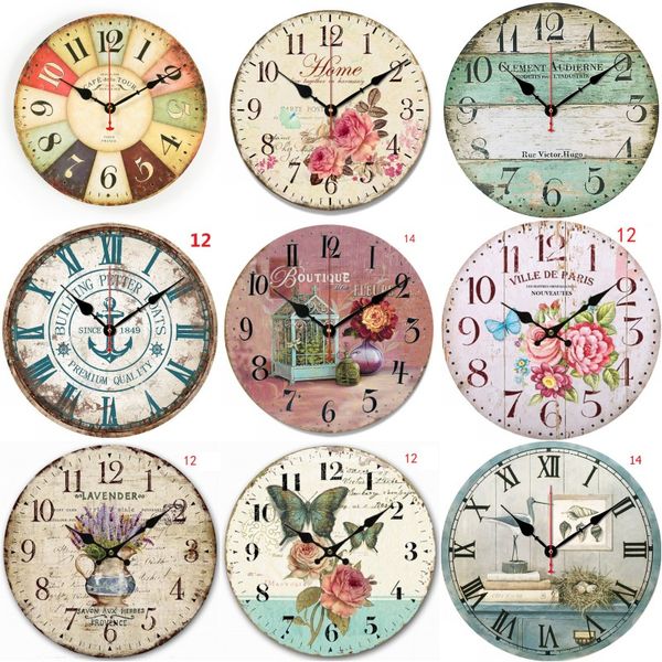 Horloge murale en bois épais de 12 pouces, horloges de ferme rétro pour décor de salon, chambre à coucher, Restaurant, silencieuse, à piles