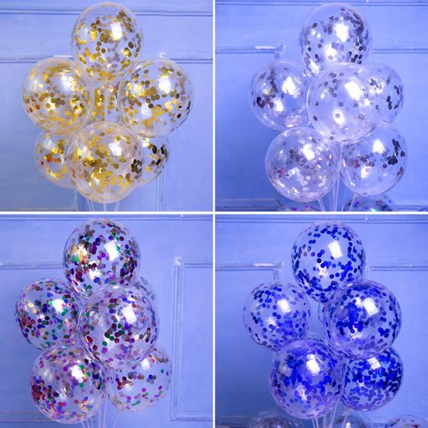 12 pouces Transparent Latex Ballon À Paillettes Dorées Fête D'anniversaire Fournitures De Décoration De Mariage Or Rose Confettis Ballons Ronds Vente Pas Cher