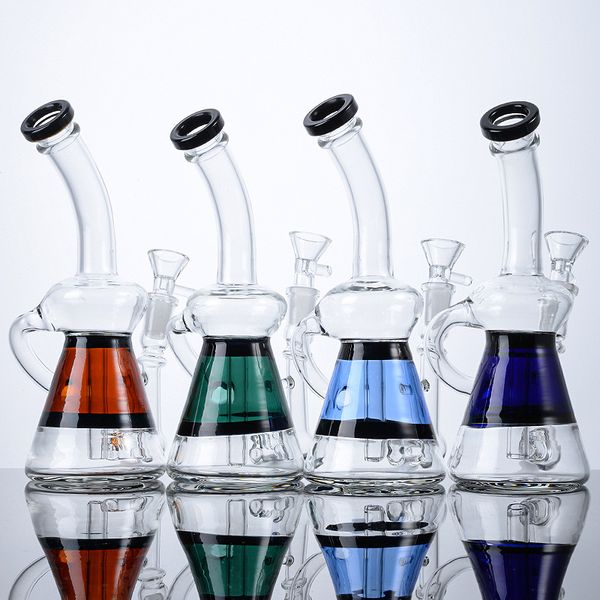 Mini petits narguilés 8 pouces bécher Bong Klein recycler les bangs en verre 14mm joint en ligne Perc huile Dab Rigs 4mm d'épaisseur tuyau en verre Pyrex conduites d'eau capiteuses avec bol WP2286