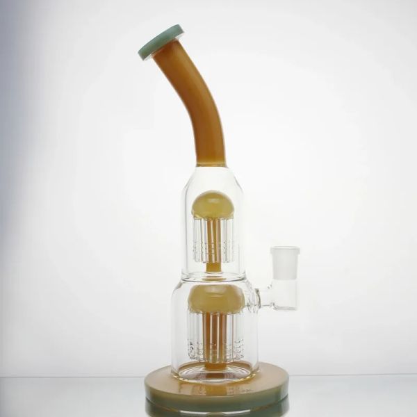 Cachimbas Bong de vidrio de dos capas de 12 pulgadas con pipas para fumar de reciclador de agua Perc con brazo de árbol y junta hembra de 14 mm 12 LL