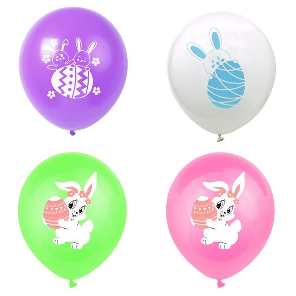 Globos de Pascua de 12 pulgadas, globos de látex con estampado de huevos de conejo, suministros de globos para fiesta de conejo para niños, decoración de Pascua encantadora