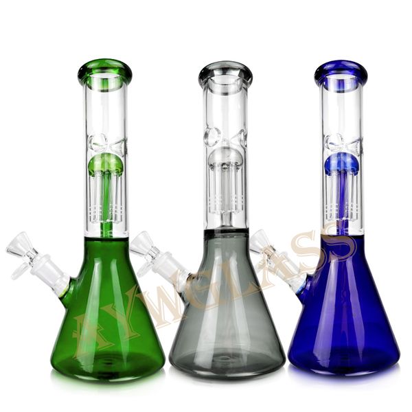 12 pouces verre bong dab rig fumer pipe à eau narguilé 6 bras arbres bongs base de bécher fumer des conduites d'eau plates-formes pétrolières recycleur couleur mélangée 14mm bol