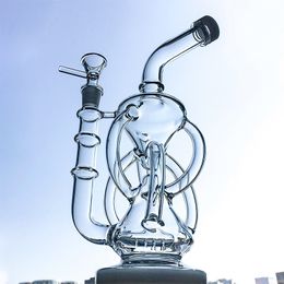 Nueva llegada 11 pulgadas Reciclador de vidrio de agua Bong en línea Perc Oil Dab Rigs 14 mm Junta hembra con tazón DGC1236