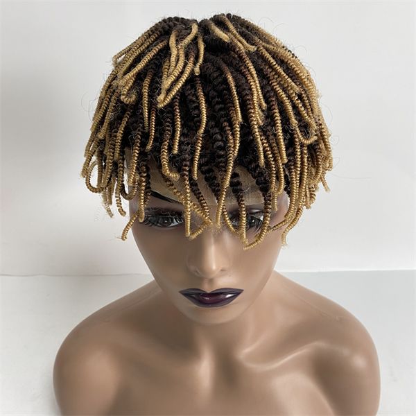 12 pouces malaisiens vierges cheveux humains postiches Ombre couleur # 2/27 deux tons Afro tresses pleine dentelle mâle perruque pour homme noir