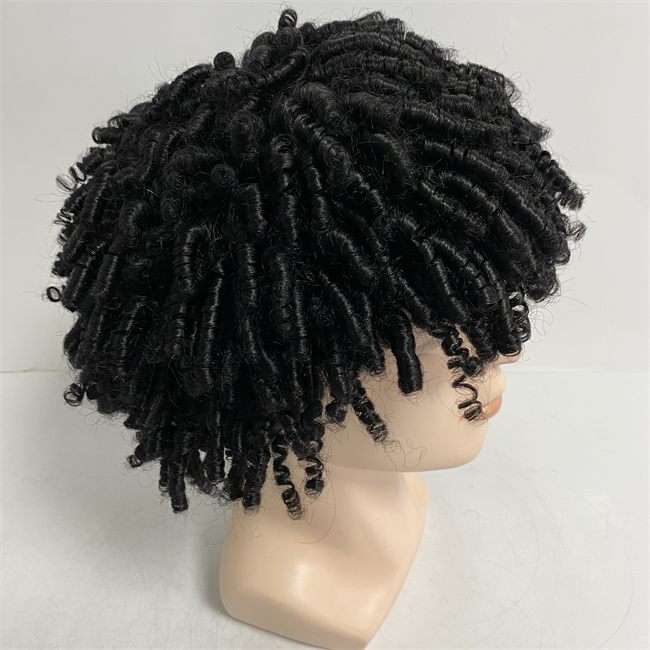 12 дюймов малазийская девственная замена волос 1# Jet Black Color 15 мм Curl Twist Dreadlocks Полный кружевный парик для черного человека