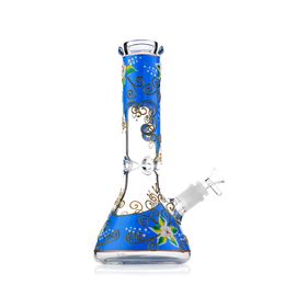 Belleza floral: Bong de vidrio tipo cachimba con tubo recto de 12 pulgadas y percolador de vástago inferior difuso - Junta hembra de 14 mm